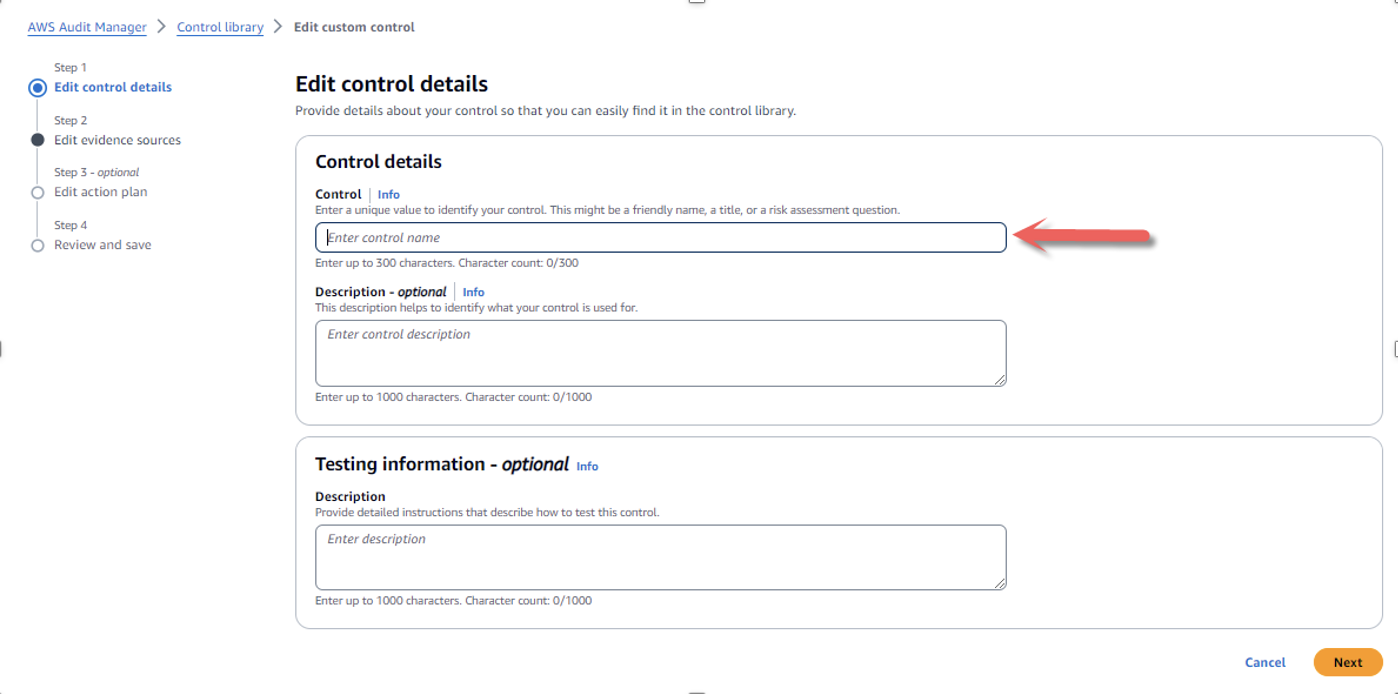 Figure 2: Audit Manager: Create Control Library